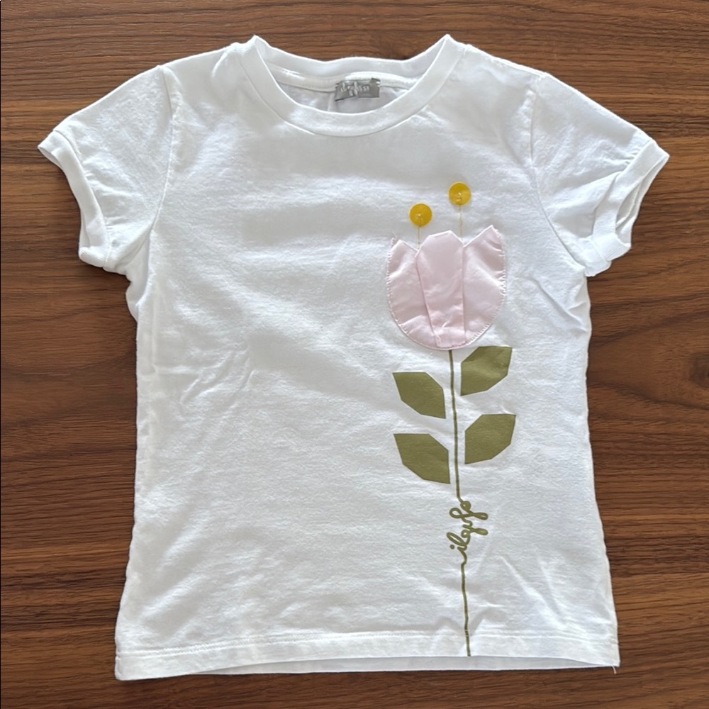 Il Gufo White and Pink Short Sleeve Tees with Floral Motifs